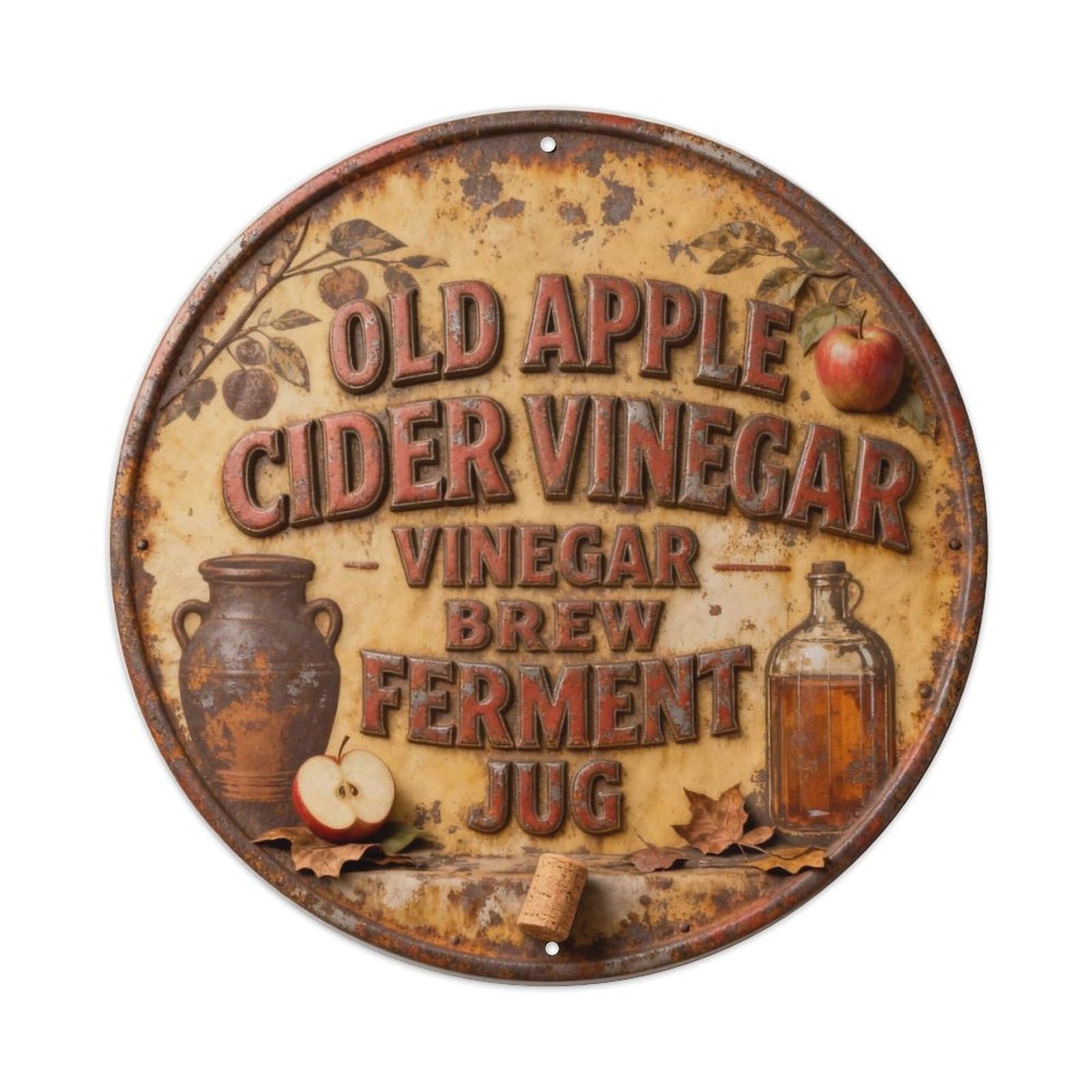 OLD APPLE CIDER VINEGAR BREW FERMENT JUG Metal Tin Sign Plaque