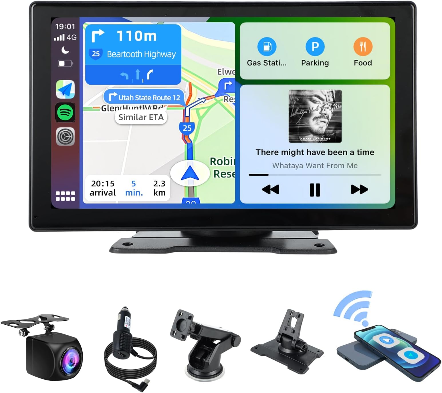 Plimpton Upgraded Portable Carplay for Android Auto Screen for Car, 9 Inch IPS Touch Screen Wireless Car Play Driveplay Multimedia Player with Rear Backup Camera, Voice Control, FM, GPS, Mirror Link