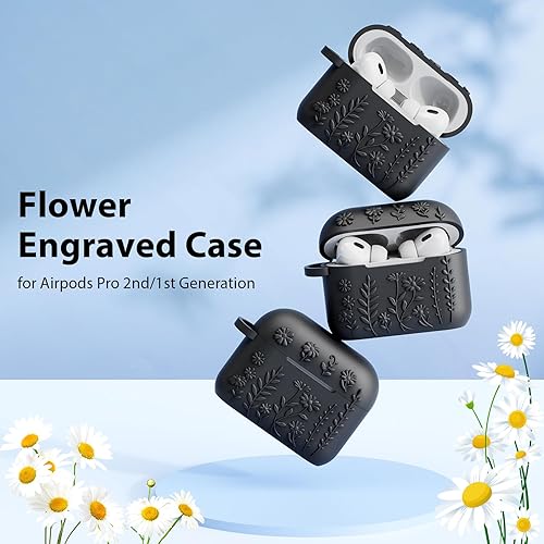 Miniatura 2 de AIRSPO Funda para Airpod Pro de 2 generación, funda protectora de silicona suave en relieve floral 3D con kit de limpieza para Apple Airpods Pro de