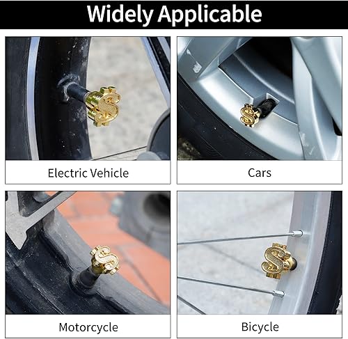 Miniatura 3 de GaRhomxy Tapones para válvulas de neumáticos de automóvil, 4 unidades, con signo de dólar, para hombres y mujeres, tapones de aire para automóviles,