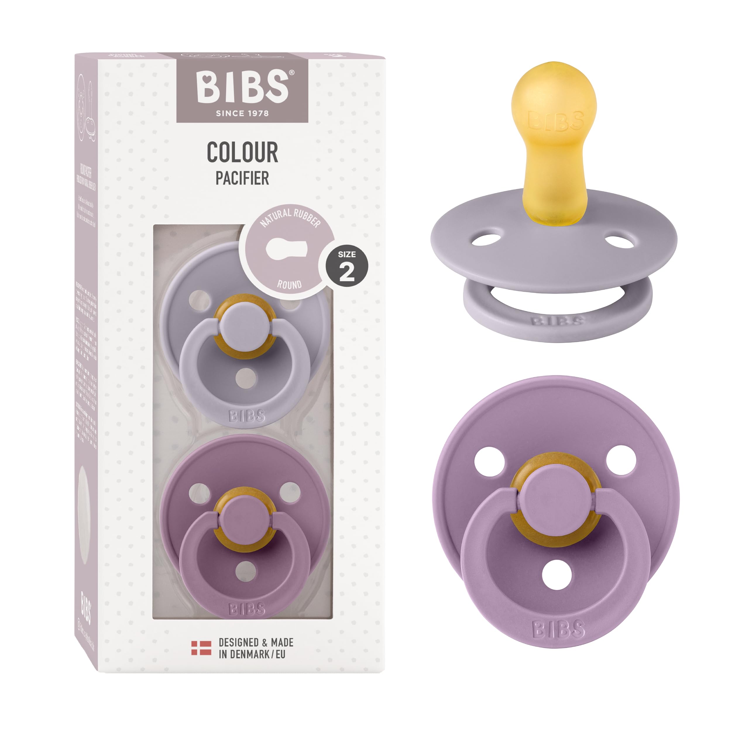 BIBS Colour Paquete de 2 chupetes. Libre de BPA, Tetina redonda. Látex natural, Talla 1 (0-6 meses), Baby Blue/Baby Blue — view 90