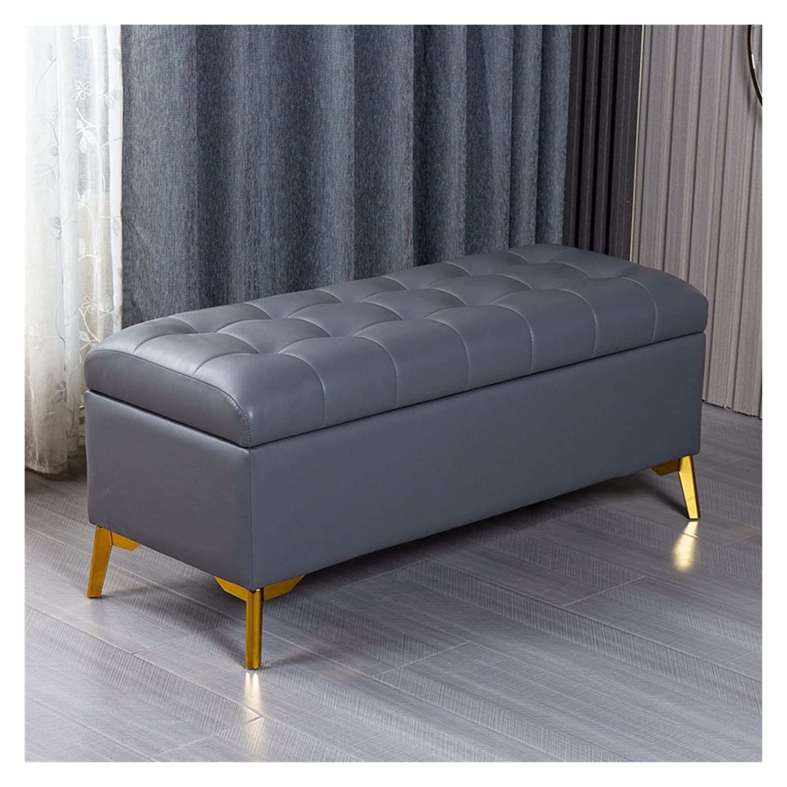 Pouf de rangement pliable contre le désordre : banc rembourré beige 80cm