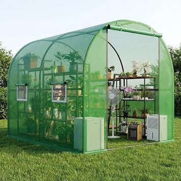 Greenhouse, Walk-in Greenhouse Heavy Duty Tunnel Green House with 4 Ventilated Mesh Windows & Zippered Roll-Up Door, Large Plant Garden Hot House Outdoor with Reinforced Frame