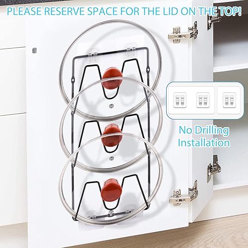 Miniatura 2 de Paquete de 2 estantes organizadores de tapas de ollas, soporte de tapas de olla de 6 niveles para montaje en pared de gabinetepuerta, sin necesidad