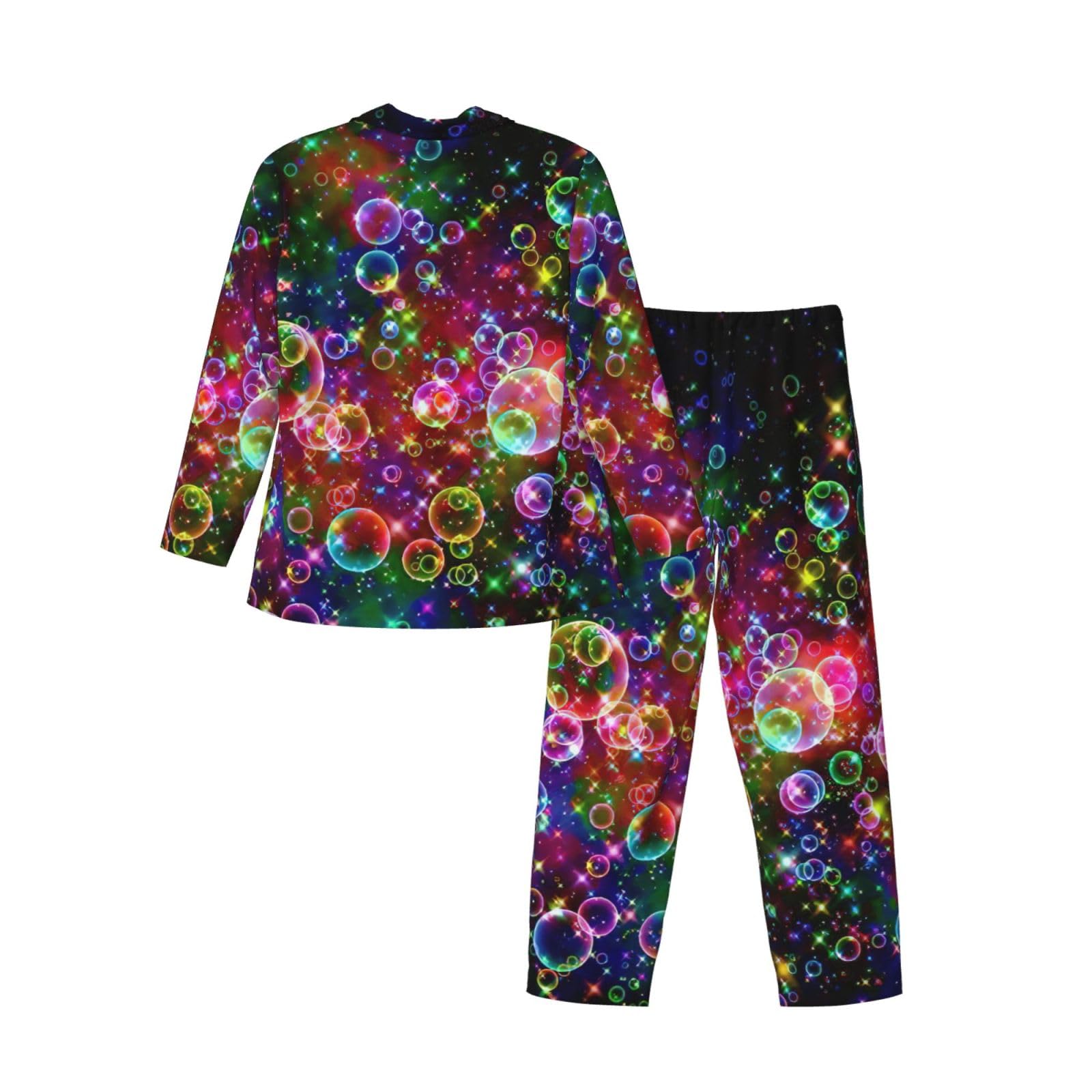 Conjunto de pijama de manga larga para hombre con estampado de estrellas y arcoíris colorido, ropa de dormir de dos piezas, transpirable, cómoda