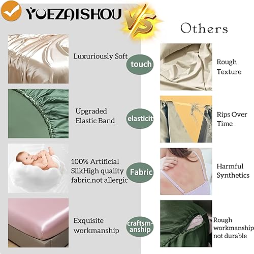 Miniatura 7 de YUEZAISHOU Sábanas de satén blancas tamaño Queen, juego de sábanas de seda de 4 piezas tamaño Queen, juego de ropa de cama de lujo extra suave y