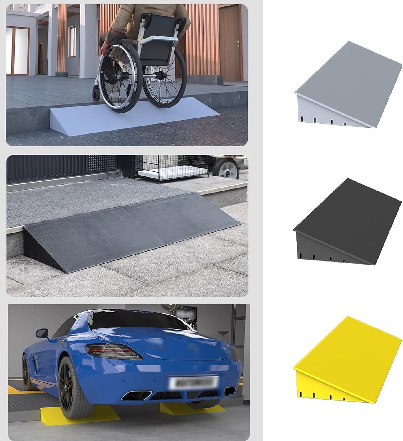 Kanduo Rampa podjazdowa Plastikowa rampa krawężnikowa, antypoślizgowa rampa dla wózków inwalidzkich, do stosowania na schodach, krawężnikach i progach(Giallo,Height 15cm/5.9inch)