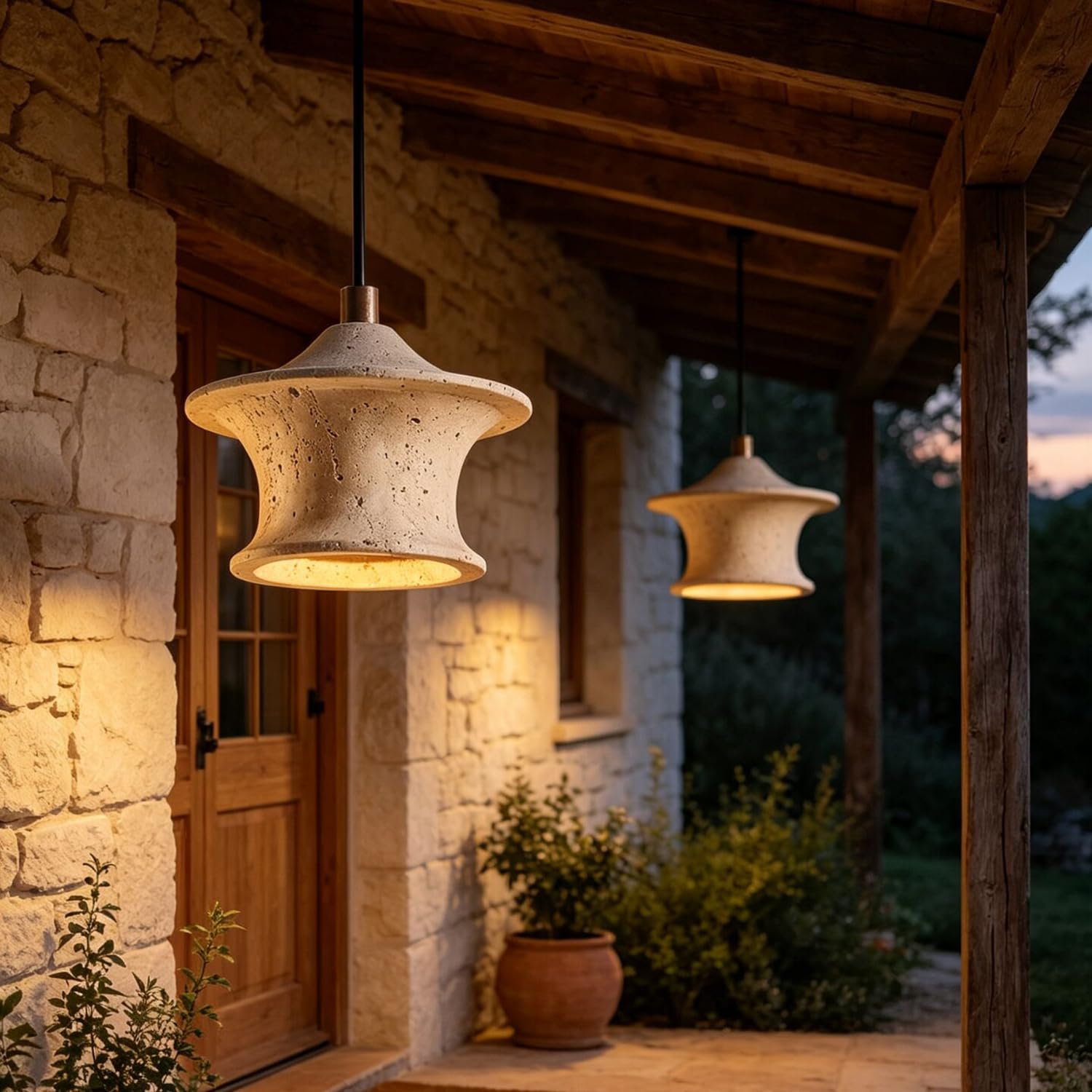Lampadario a sospensione con base for lampada a in pietra