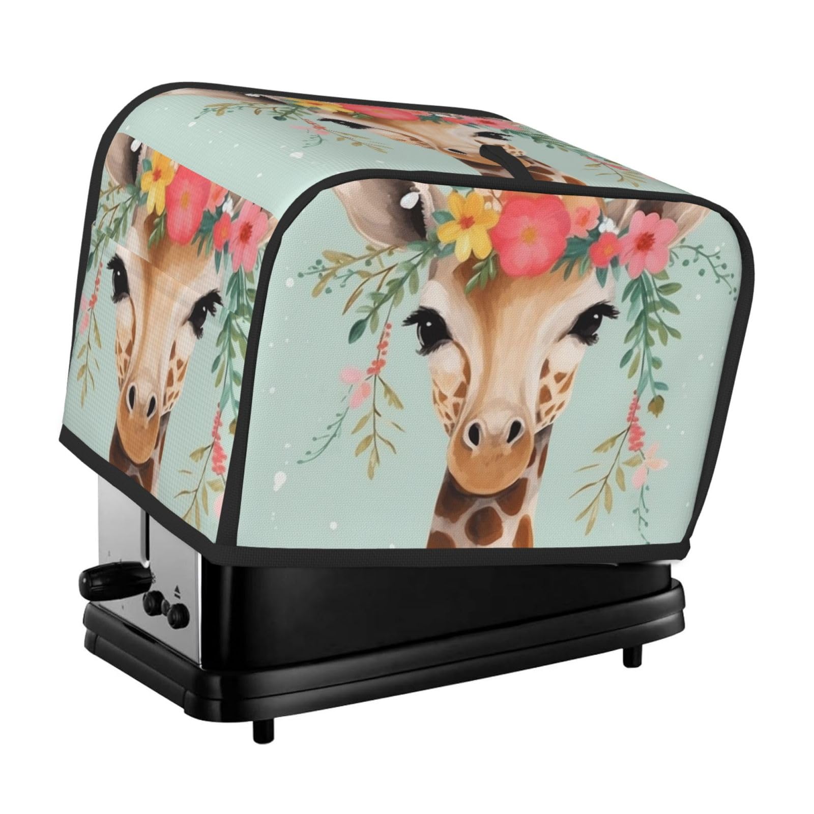 Fodpand Black Toaster Covers 2 Slice Giraffe With Floral Bread Machine Cover Quilted Toaster Dustproof Cover Washable Appliance Cover Bread Maker Protective For Kitchen Small Appliance