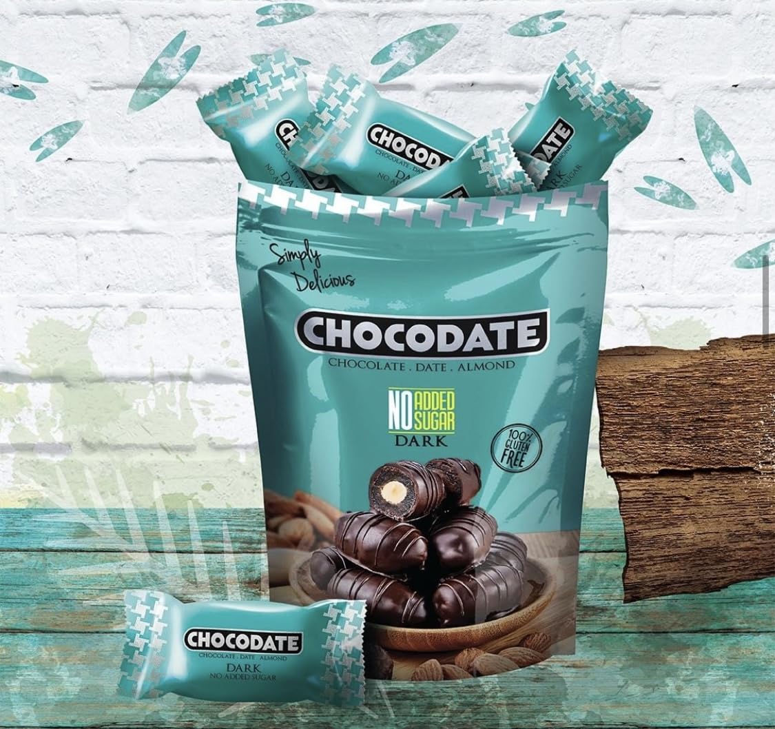Dattes Fourrées aux Amandes et Enrobées de Chocolat | Paquet Individuel de 100g (100g, Chocolat noir sans sucre ajouté)