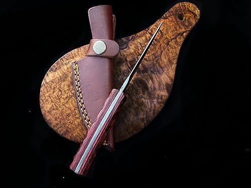 Miniatura 3 de Titan International Knives Cuchillo de caza de acero de damasco de alto carbono para hombres y mujeres, hoja fija con mango de madera de diamante