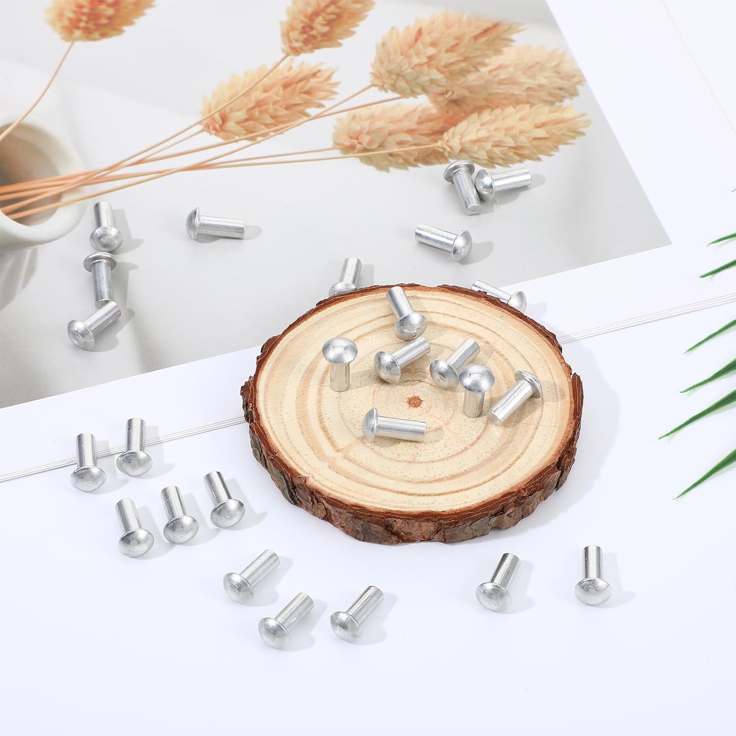 3/16" Diameter x 1/2" Length Solid Aluminum Brazier Head Rivets, 150 Pack Universal Aluminum Boat Rivet, Modified Brazier, Silver Round Head Rivet Kit for Repairing Boats, Craft, Decoration