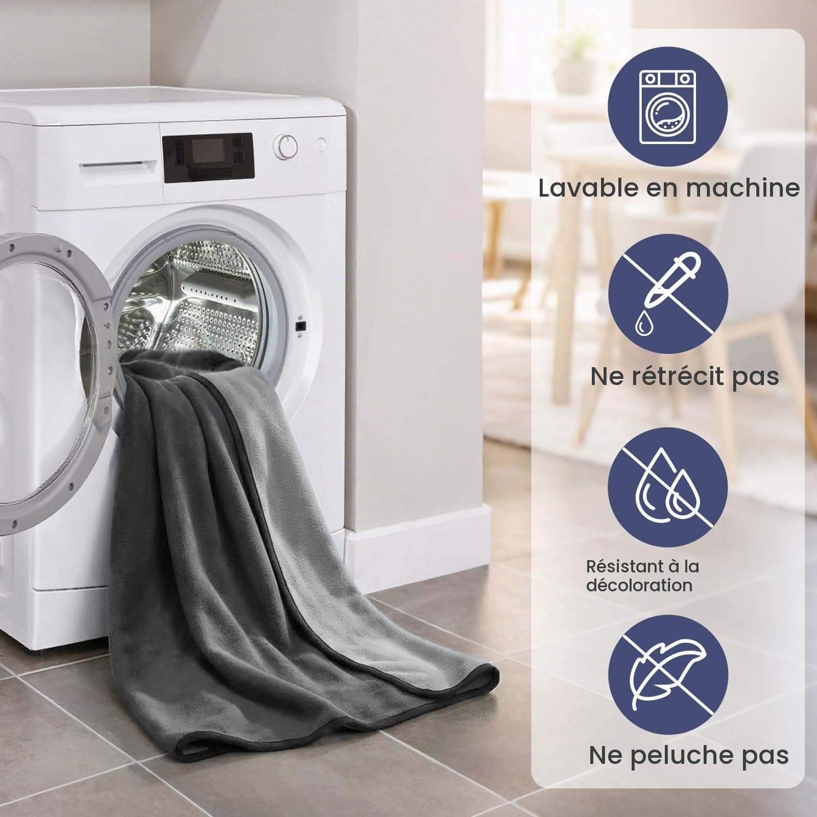 PETTOM Couverture Chien Imperméable(152x127cm), Plaid Chien Anti Pipi pour Canapé Lit Divan, Absorbante Chaude Douce pour Chiot Chat, Gris