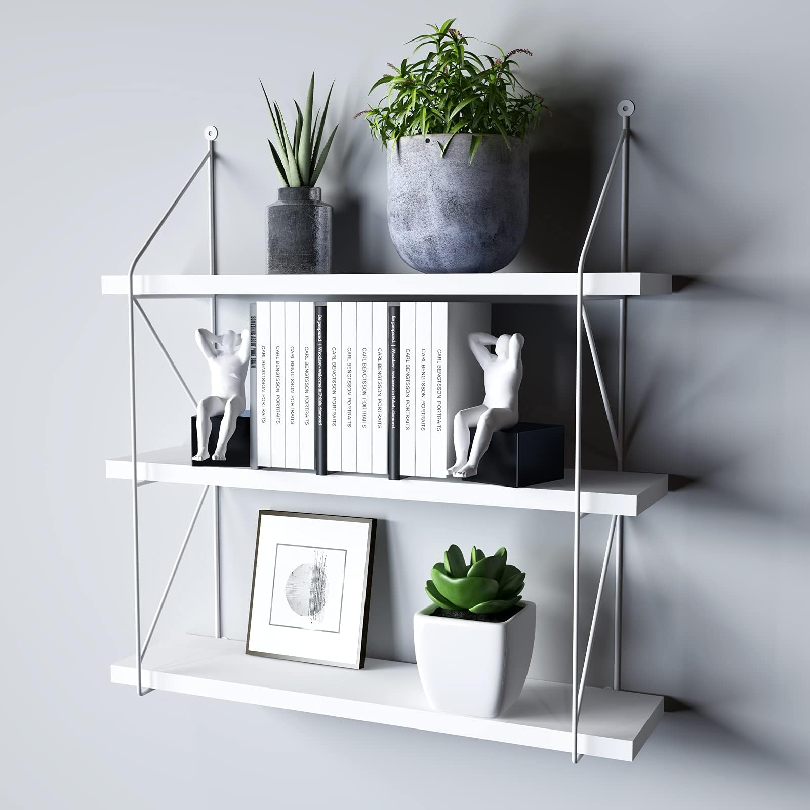 WELLAND 3-Tier Display Wall Shelf Storage Rack Holder, White
