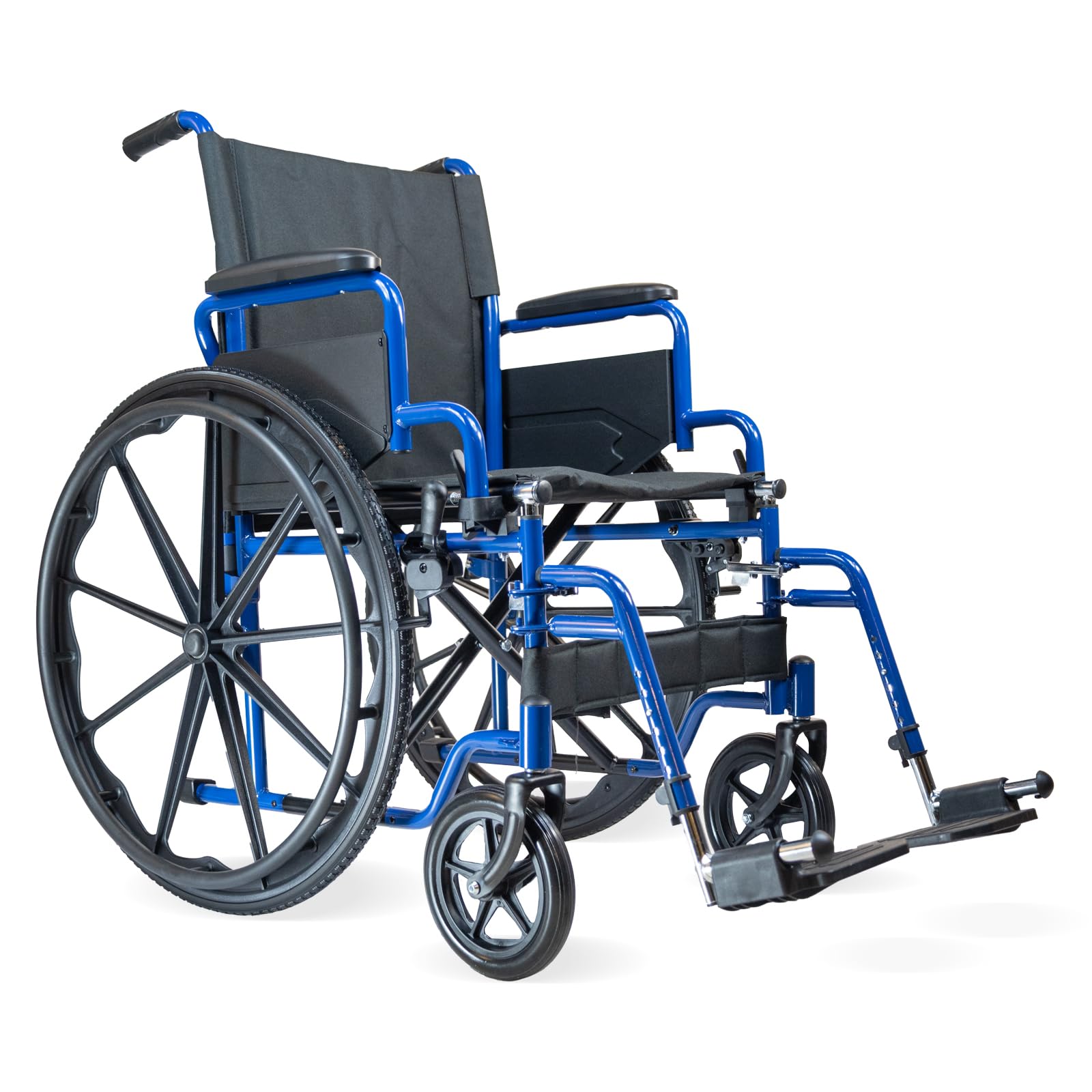 Rollstuhl RIO - Transportrollstuhl faltbar 40 cm Sitzbreite | Leichter Greifreifen-Rollstuhl mit Schiebegriffen - klappbare Fußstützen & Armlehnen, ideal als Reiserollstuhl, bis 130 kg