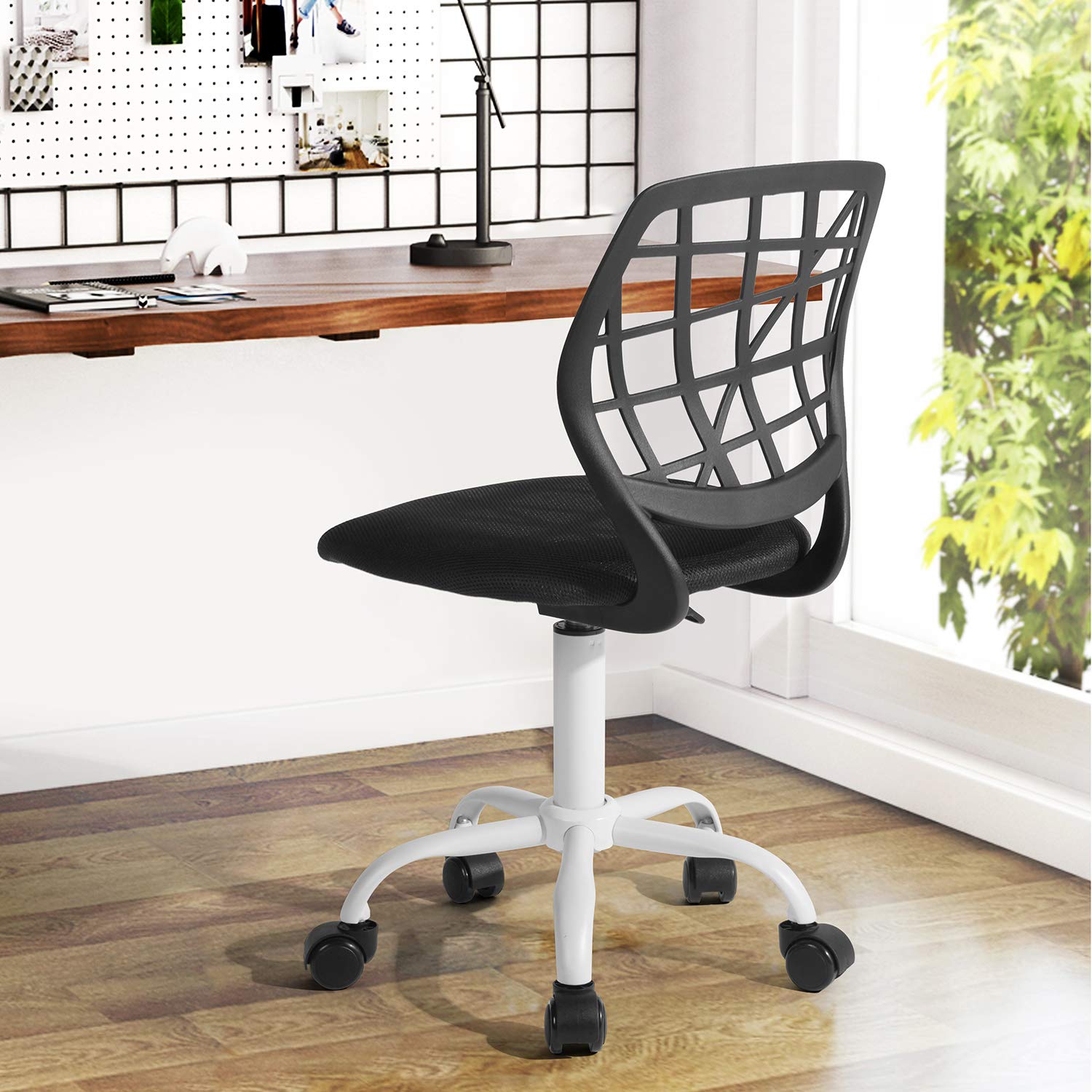 FurnitureR Kompakter Klassenstuhl, ergonomischer Sitz für Schule, Rückenlehne aus atmungsaktivem Netzgewebe in Schwarz, höhenverstellbar, Zeichenzimmerstuhl für Kinder, leicht zu bewegen 360 °