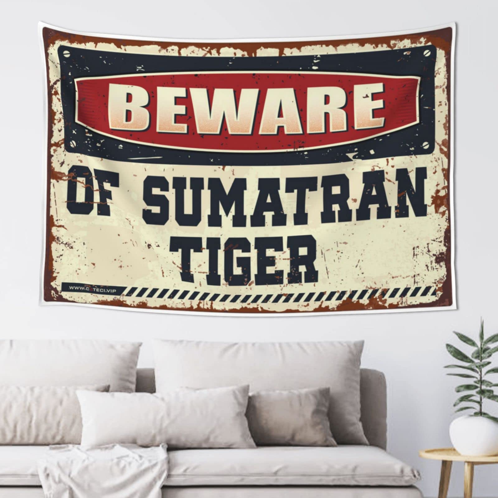 PRAVOXI Beer Decor Beware Of Sumatran Tiger Tapestry Funny Patio Decor Funny Room Decor(75X100CM)