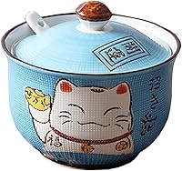 Vista 12 de Cerámica japonesa Maneki Neko Lucky Cat Azúcar Sal Pimienta Tarro de almacenamiento con tapa y cuchara
