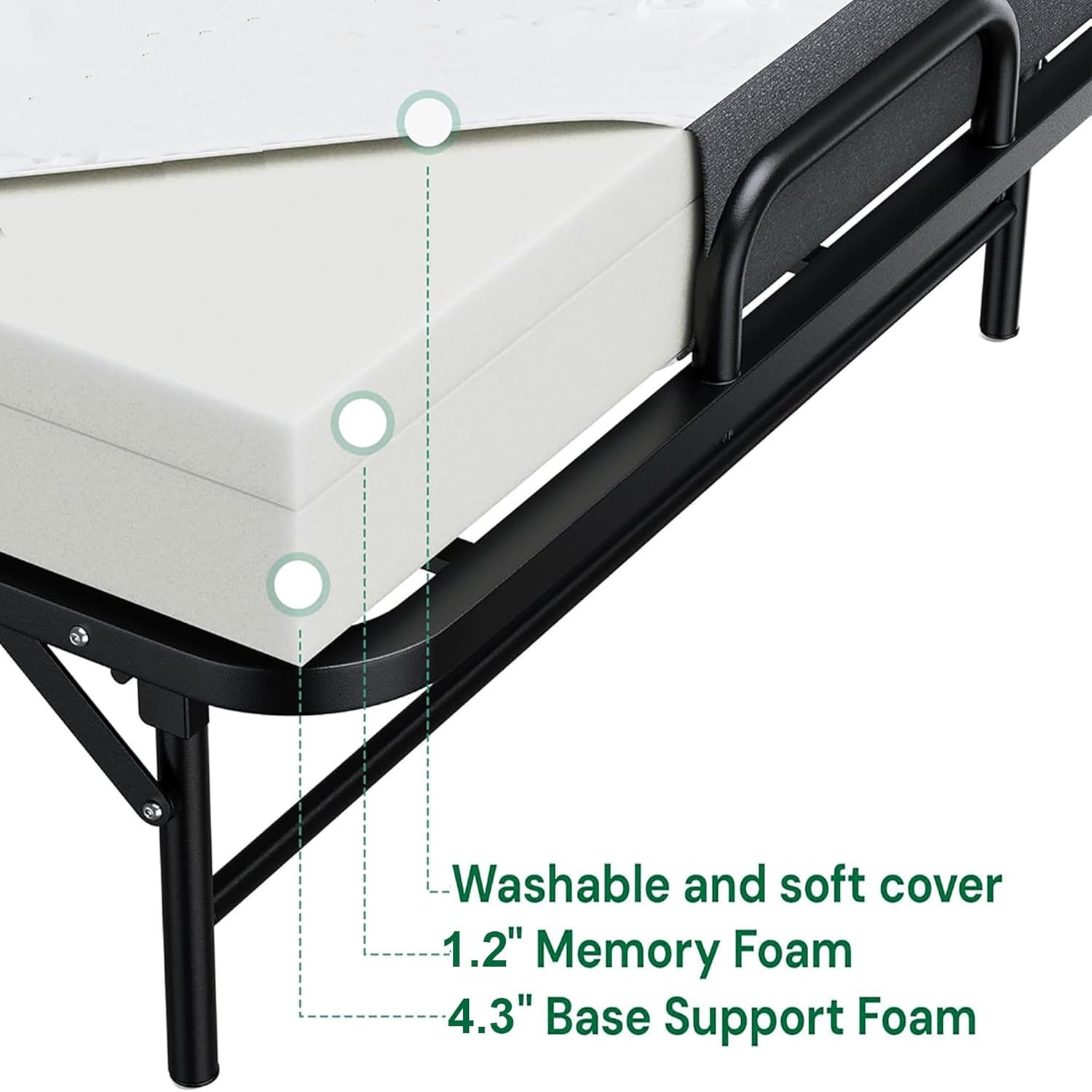 Foldable Bed with Mattress for Adults,75"x38" Portable Twin Size Roll Away Beds with Wheels,Thick Memory Foam Mattress Folding Bed for Guest Hideaway Metal Rollaway Bed Frame Space Saving