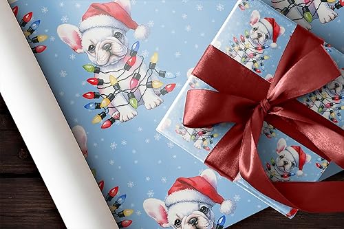Miniatura 7 de Lindas luces de Navidad, papel de regalo de bulldog francés de Navidad, decoración de Navidad con temática de perro cachorro (rollo de 12 pies x 30