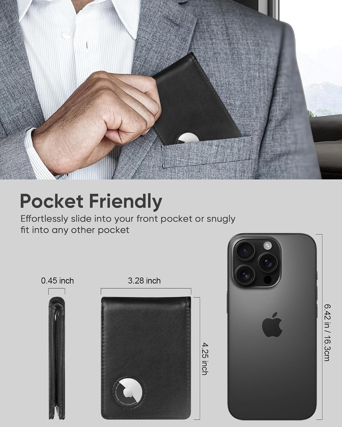 Miroddi Airtag Wallet for Men, Slim Leather Mens Wallet with Airtag Holder, 10 Cards High Capacity Men's Wallet with Cash Slot, ID Window, RFID Blocking Card Holder Wallet with Gift Box, Black - Image 5