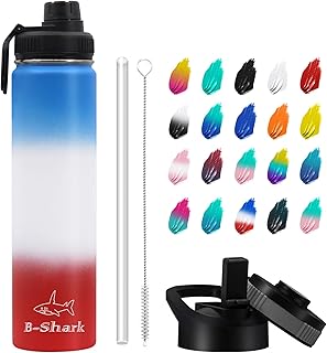 Water Bottle - 24/32/40 oz Water Bottle with Straw, Double Wall Vacuum Stainless Steel Water Bottle with 3 Option Lid Keep...