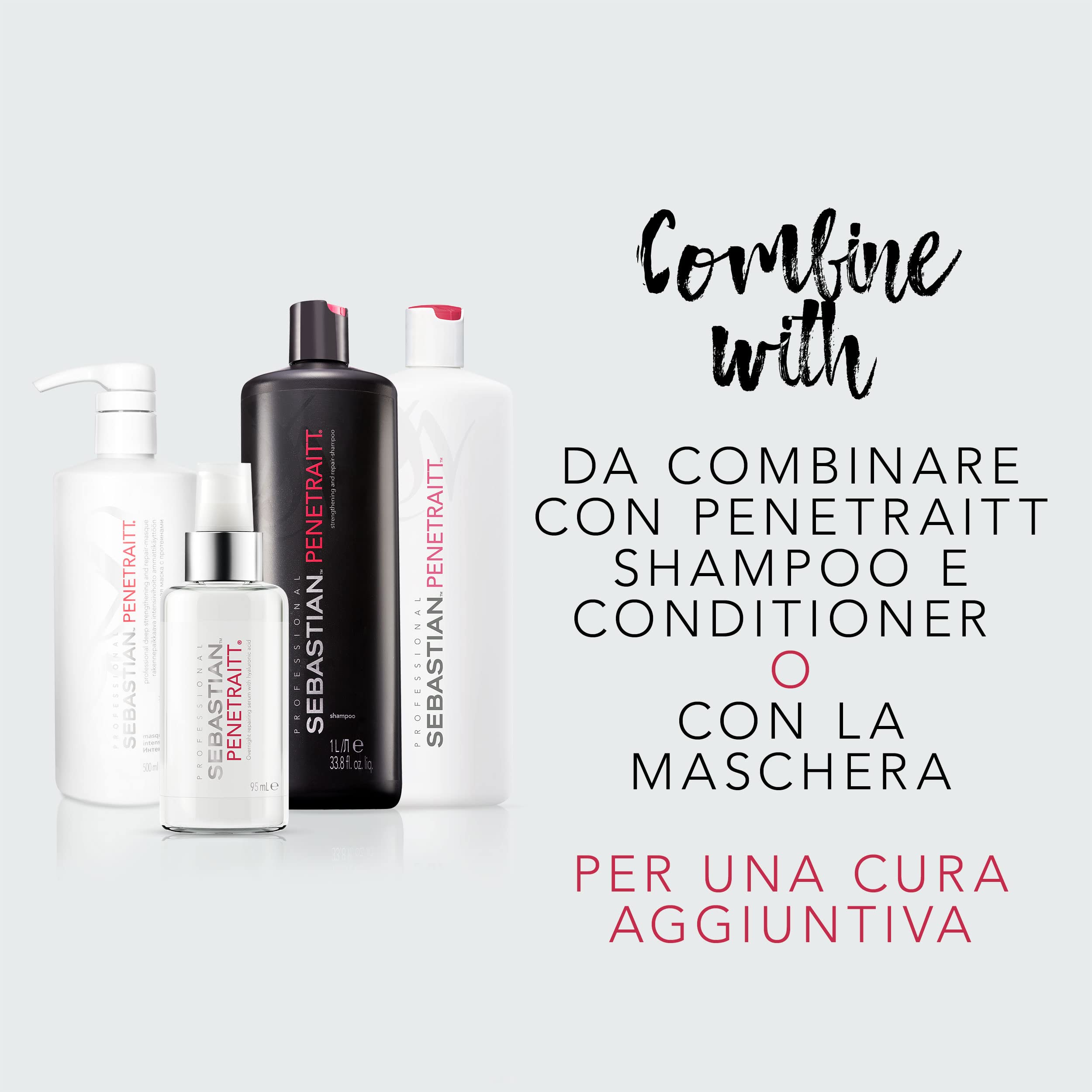 Sebastian Professional Penetraitt Serum, Siero Riparatore Notte con Acido Ialuronico, Ristruttura i capelli dall'interno, Idratazione Istantanea per Rimpolpare Capelli Secchi e Danneggiati, 95ml