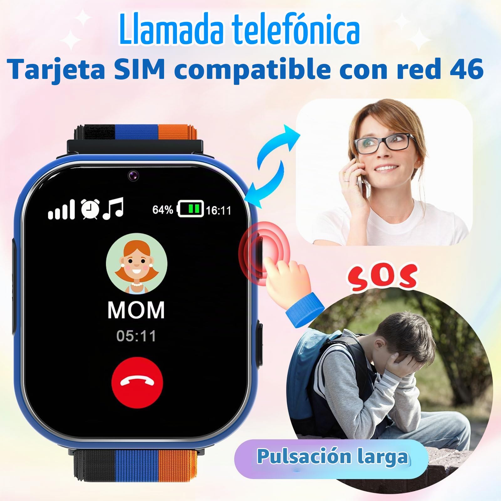 PTHTECHUS Reloj Inteligente para Niños 4G, Reloj Teléfono para Niños con Función de Llamada, Llamadas Bidireccionales, Cámara, MP3, SOS, Learn Card, Regalo para Niñas Negro