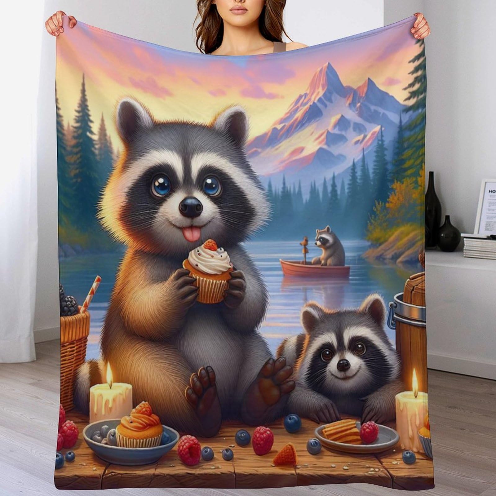 Couverture polaire raton laveur 140x180cm, idée cadeau idéale et utile