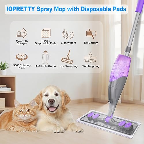 Miniatura 2 de Trapeadores en aerosol para limpieza de suelos, mopas húmedas y secas con 6 almohadillas desechables para Swiffer Powermop, botella recargable para