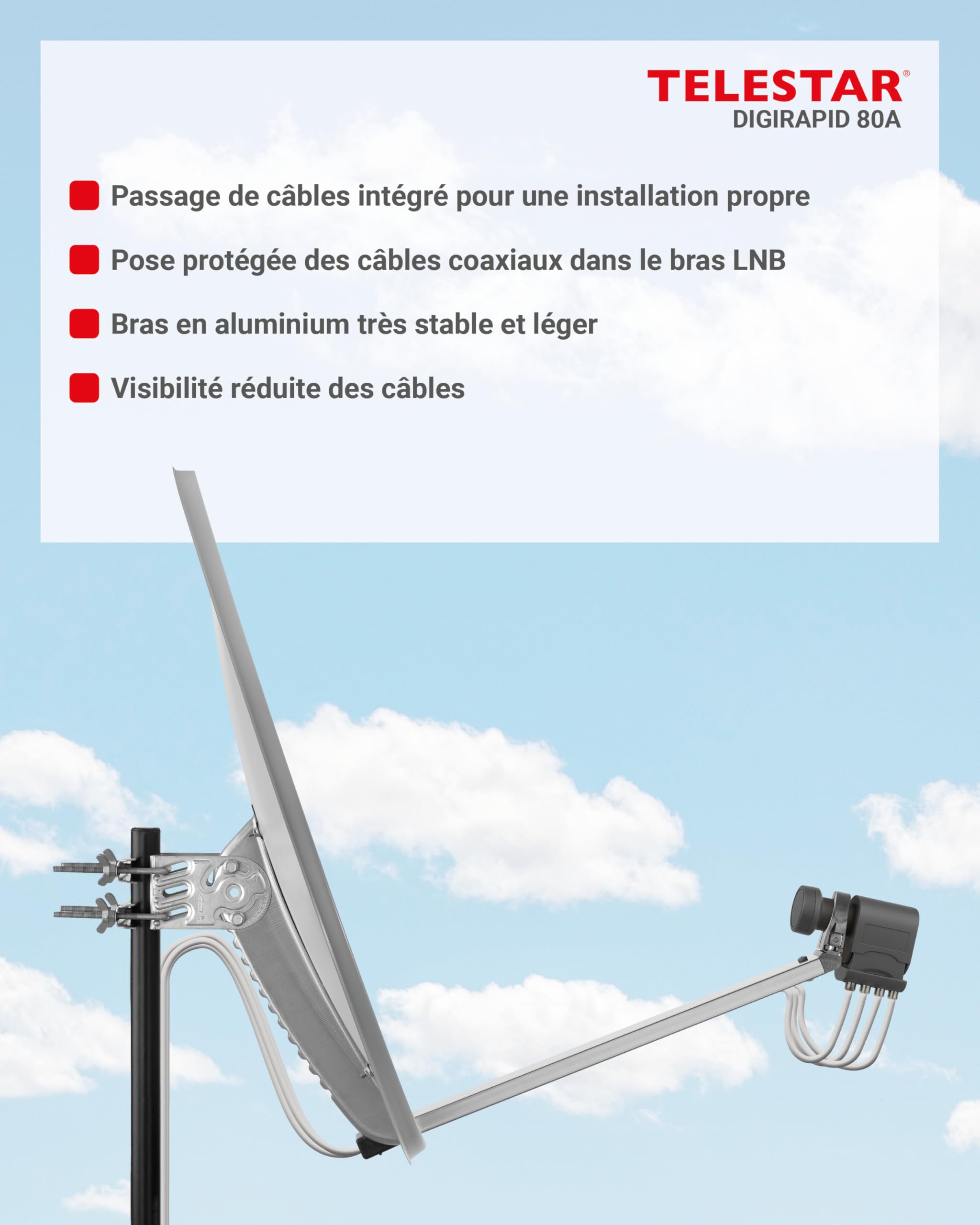 TELESTAR DIGIRAPID 80 A V2 – Antenne parabolique 80 cm, alu – Gris Clair