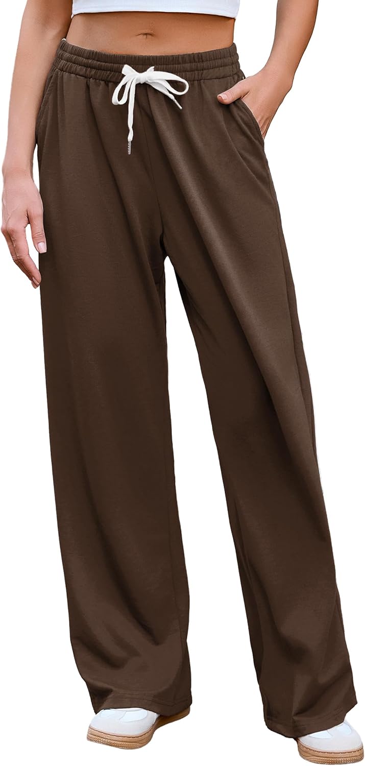 Quenteen Women's Wide Leg Pants Casual High Waisted Baggy Straight Sweatpants Drawstring Athletic Joggers with Pockets