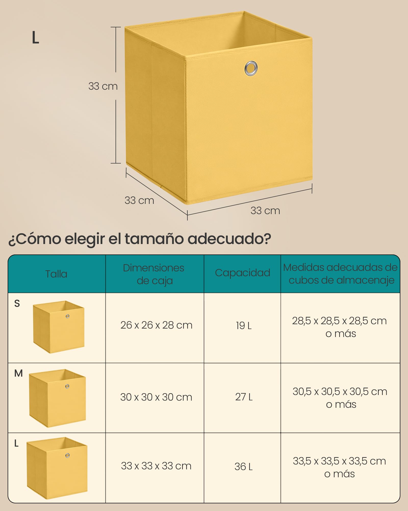 SONGMICS Caja de Almacenaje Plegable 33x33x33 cm Juego de 6 Tela Organizador para Estantería Cúbica