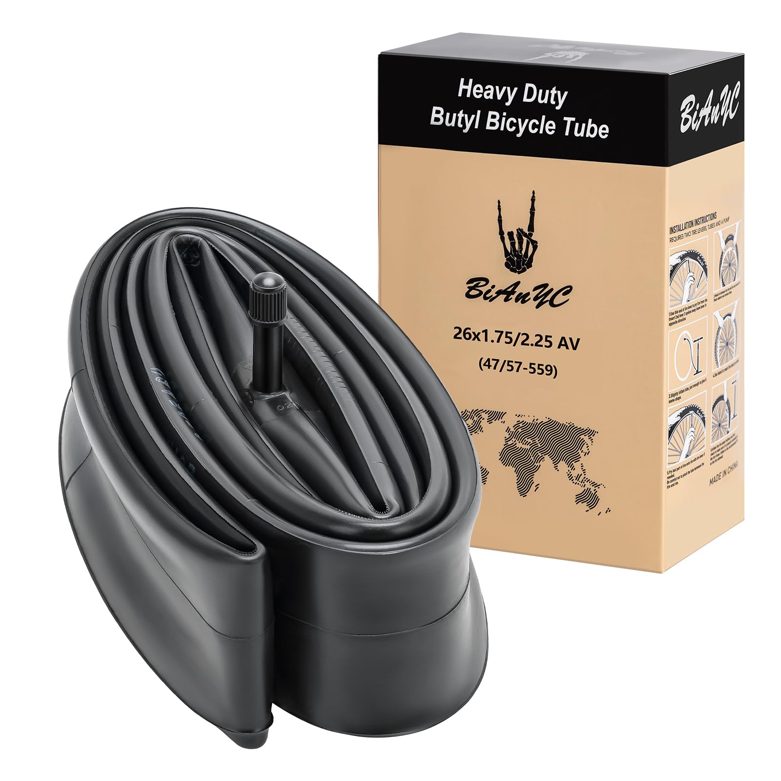 26" Heavy Duty Bike Tube 26x1.75/2.25 AV32mm Bicycle Tube 26 Bike Inner Tube Compatible with 26x1.75/1.95/2.0/2.10/2.125/2.20/2.25 Schrader Valve Bike