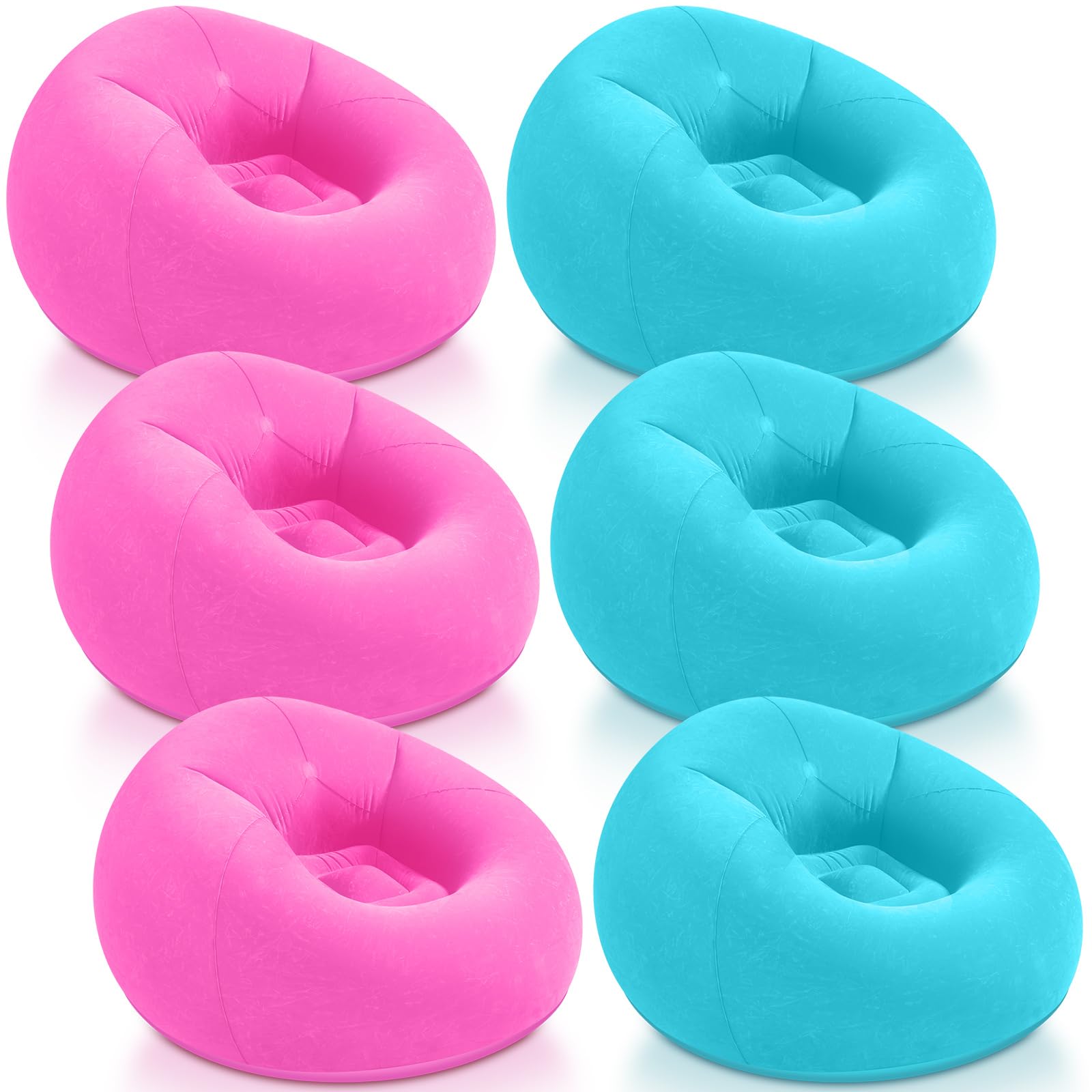 Realspring Inflatable Bean Bag Chairs,Pink,Lake Blue,6 Pcs