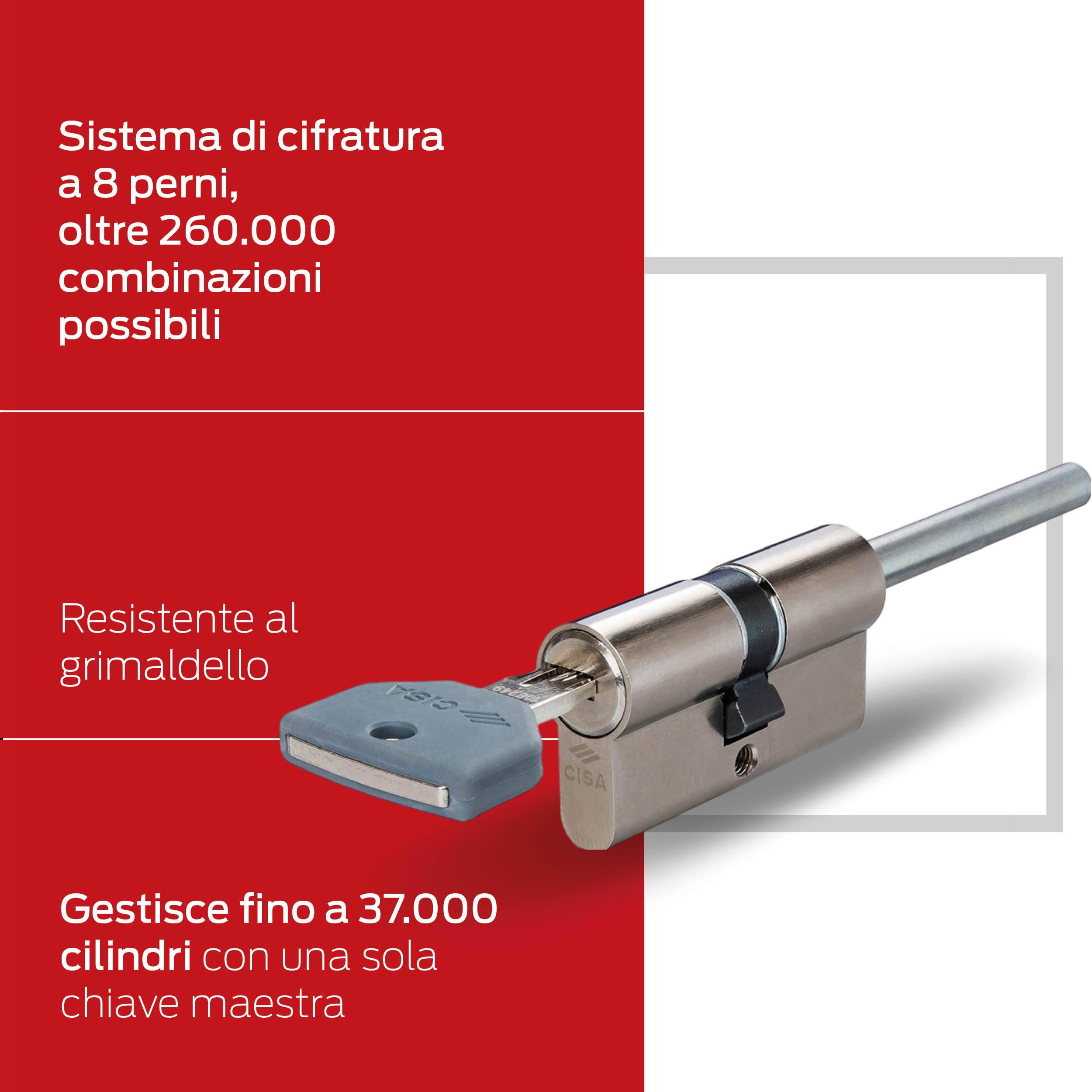 CISA - Cilindro Europeo ASIXP8 Sicuro e Affidabile 10Q3170701200C5 per Serratura Porta Blindata, Cilindro 5 Chiavi per Ambienti Residenziali e Commerciali, Dimensioni 30/30, Predisposizione al Pomolo