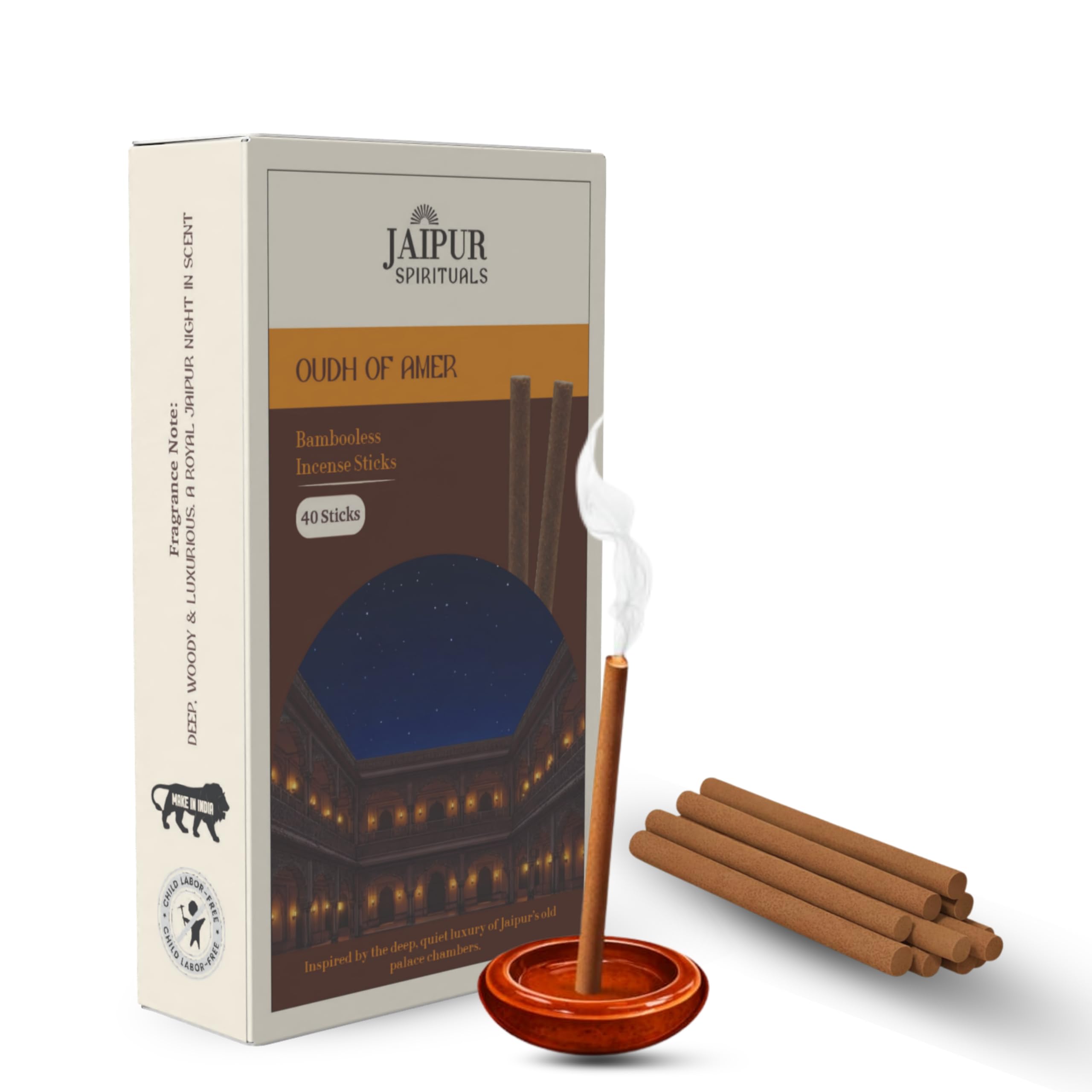 Oudh Bambooless Handcrafted Incense Sticks – “Oudh of Amer” | Luxury Low Smoke Agarbatti | Inspired by the Royal Evenings of Amer Fort, Jaipur | Long Lasting Aroma | 40 Sticks|Pack of 1-picture-22