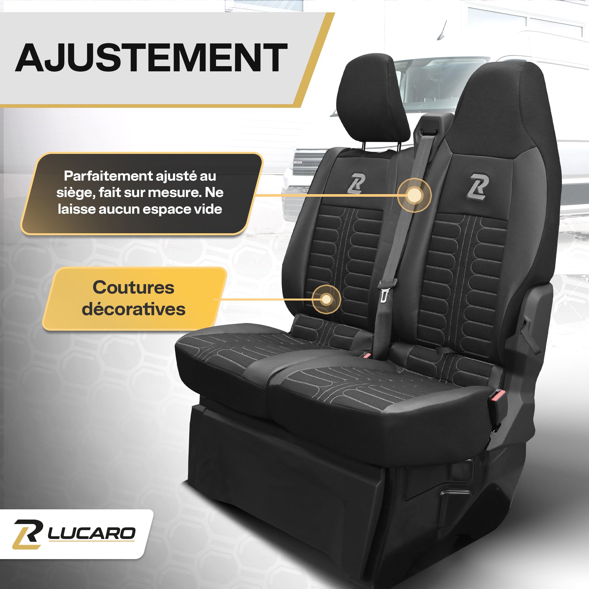 LUCARO Housse Siège Voiture Tornado pour Renault Master 4 | Pour Nissan Interstar 3, Dossier et Assise Divisés, Tissu Durable et Confortable, Similicuir