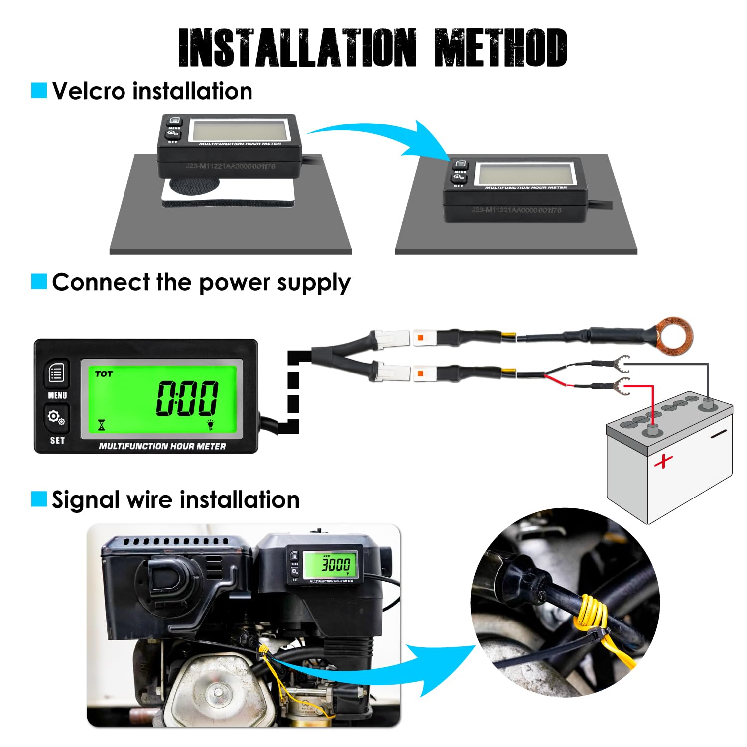 Multifunzione Hour Meter, Record Total Hours & IP65 Waterproof Design per Lawn Mower Tractor Generator Compressor