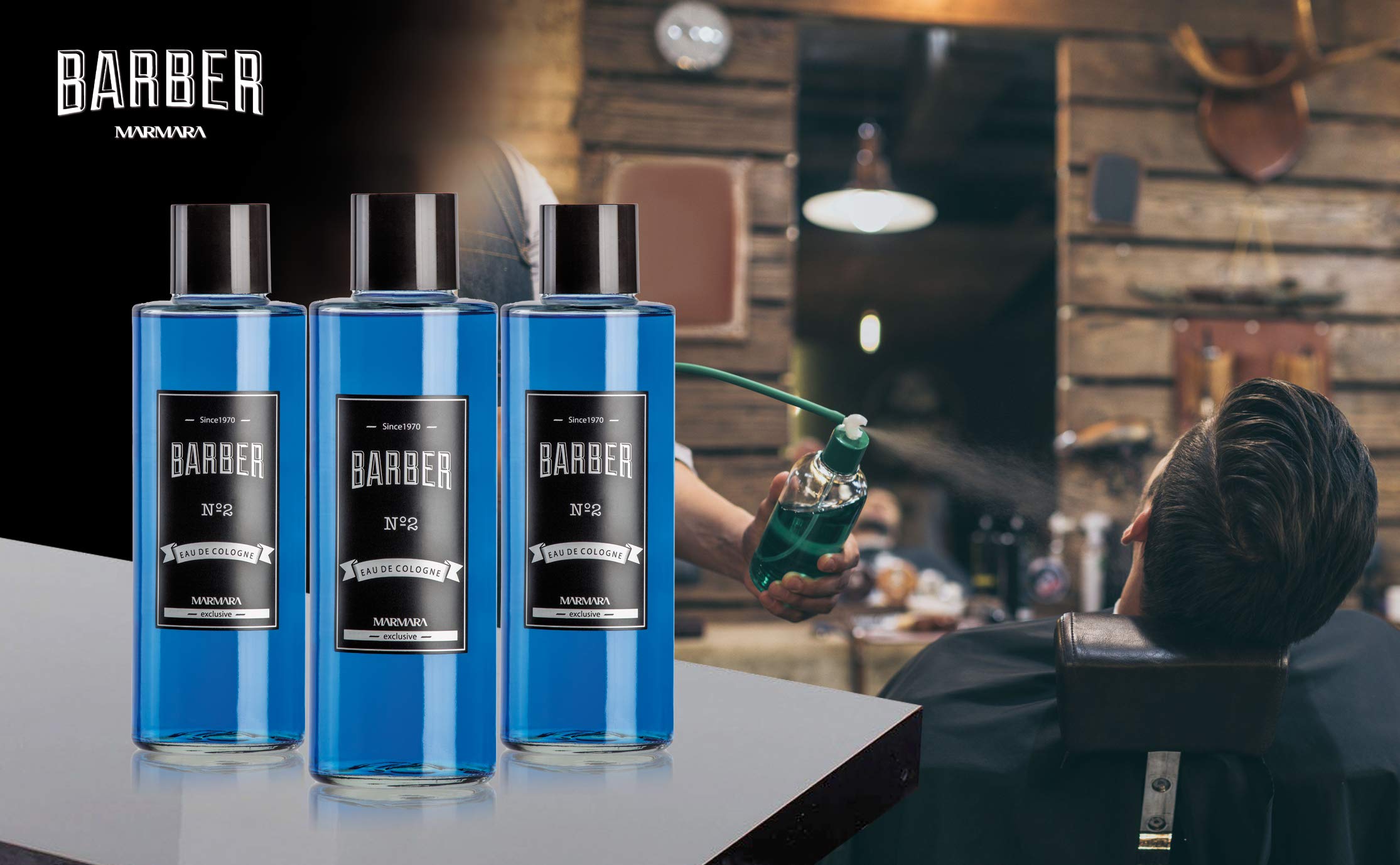 BARBER MARMARA No.2 Eau de Cologne Splash Herren (3x500ml) im Glas Flacon After Shave Men Duftwasser Rasierwasser Männer, Erfrischt kühlt langanhaltender Duft Herren Desinfizierend 70% Alkohol