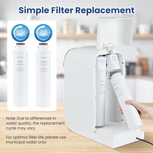 Miniatura 6 de COSTWAY Filtro de agua de ósmosis inversa para encimera, sistema de filtración de agua RO de 5 etapas + PPC con tratamiento de luz UV, purificador