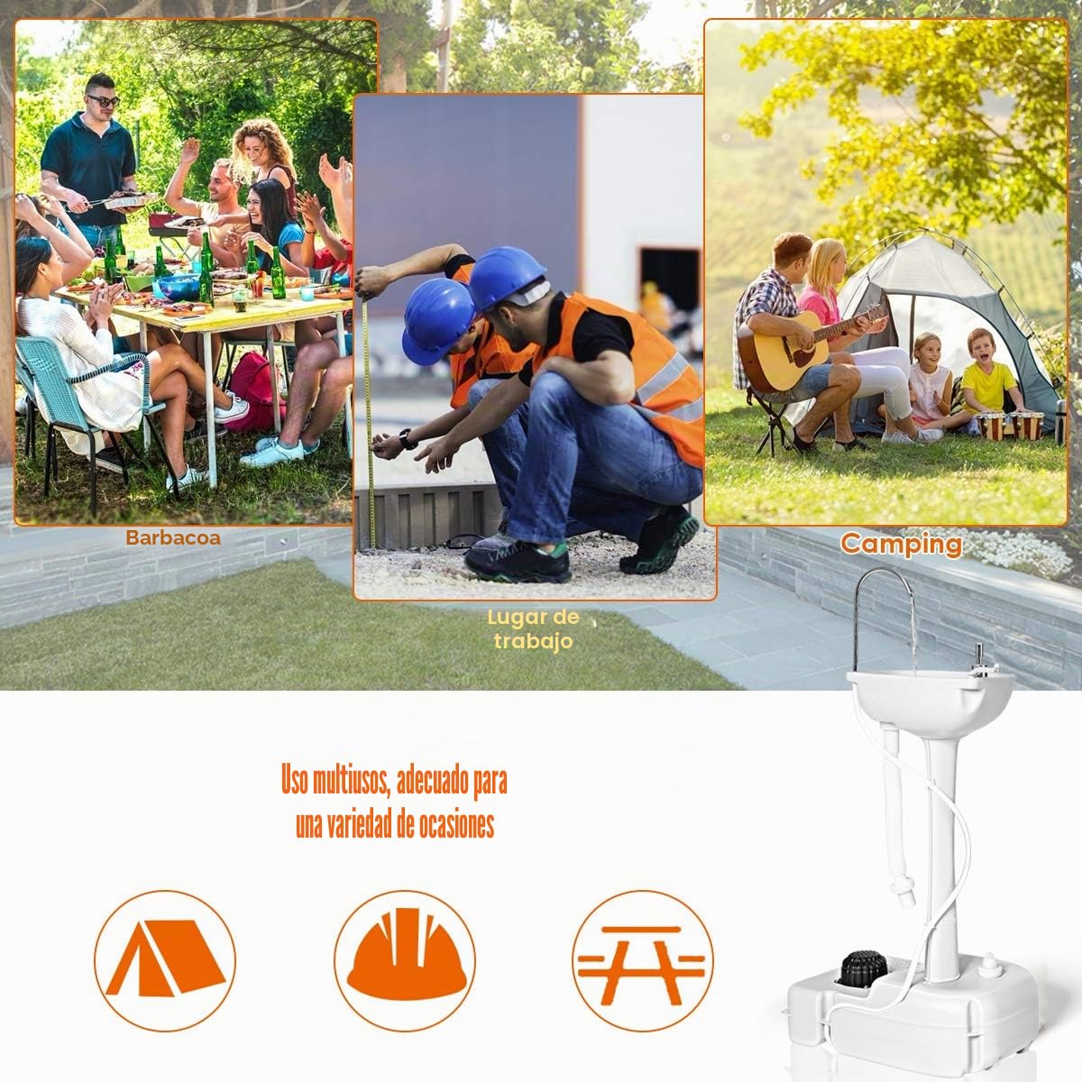 GIANTEX Lavabo Portátil, Fregadero para Exterior, Estación de Lavado para Camping, Depósito de 17 L, con Ruedas, Toallero y Dispensador de Jabón, 51 x 33 x 102 cm