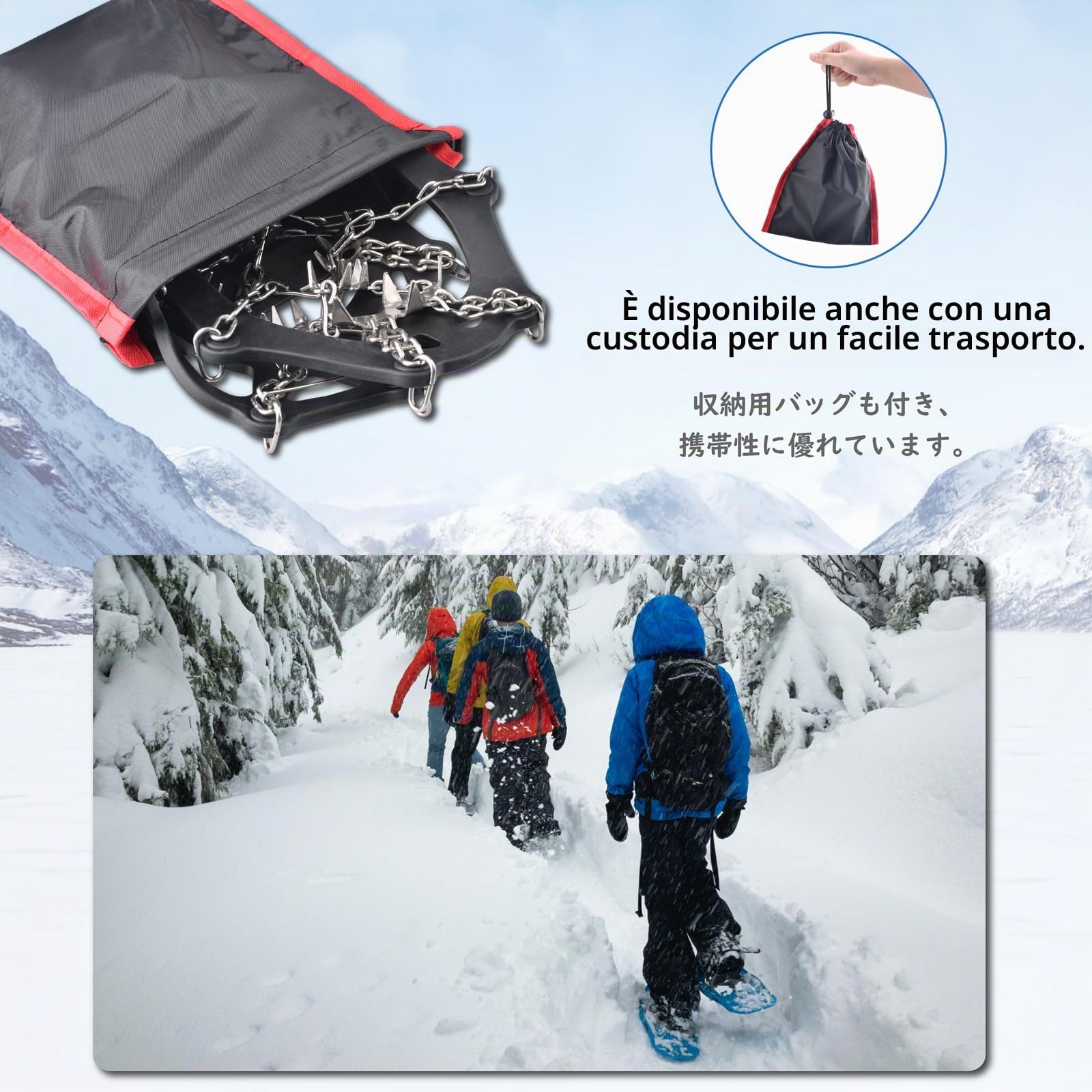 TRIWONDER Ramponi per Scarponi Antiscivolo, Ramponcini da Neve in Acciaio 201 per Uomo Donna e Bambini, per Escursioni Alpinismo Pesca e Camminate su Ghiaccio