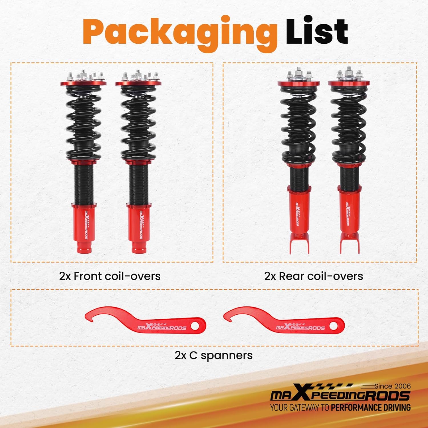 maXpeedingrods Coilovers for Honda Acoord 2008-2012, for Acura TSX 2009-2014, Height Adjustable Coilovers Suspension Kit, Preset Damping Shock Absorber Lowering Kit Red