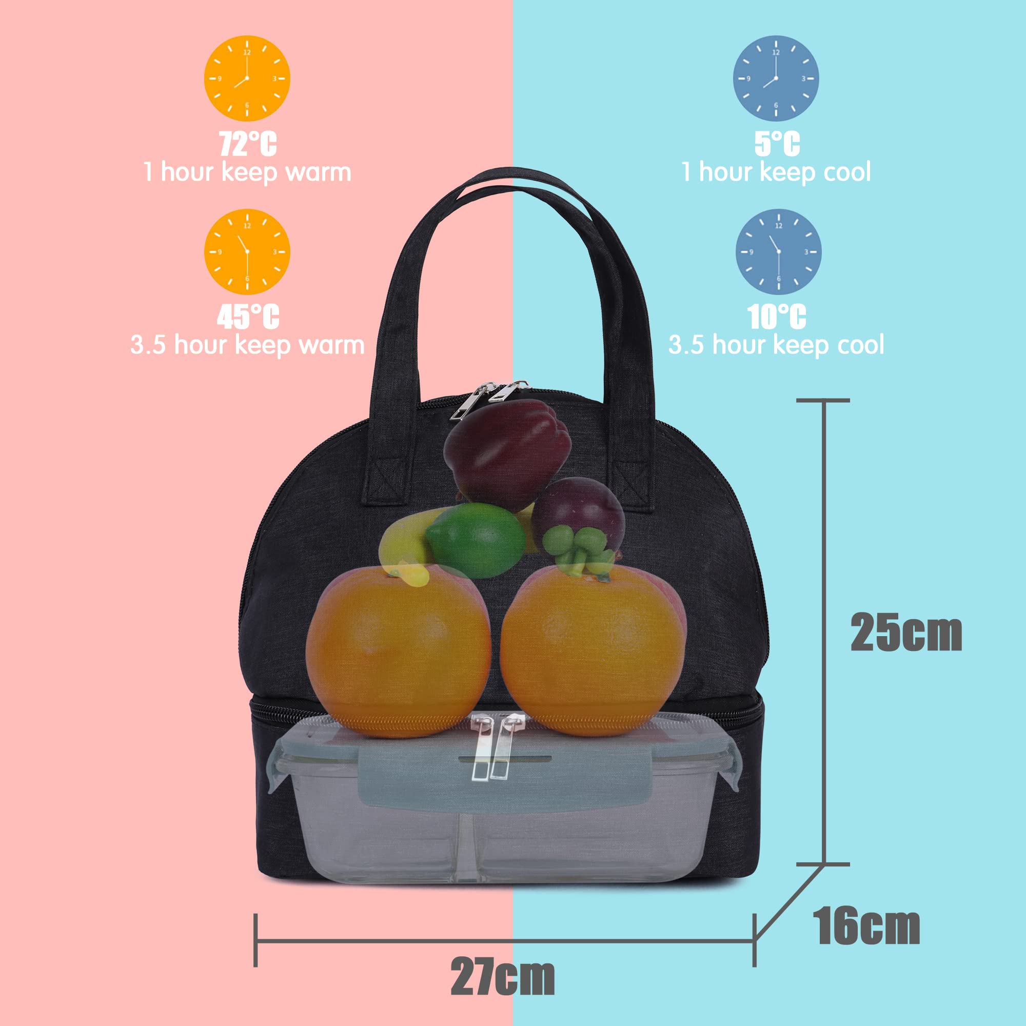 Autrucker Borsa Termica Pranzo A Doppio Scomparto – Rosa, Leggera E Portatile - 2