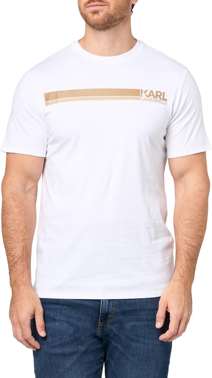 Karl Lagerfeld Mens Pullover Short Sleeve Stripe Logo T-Shirt