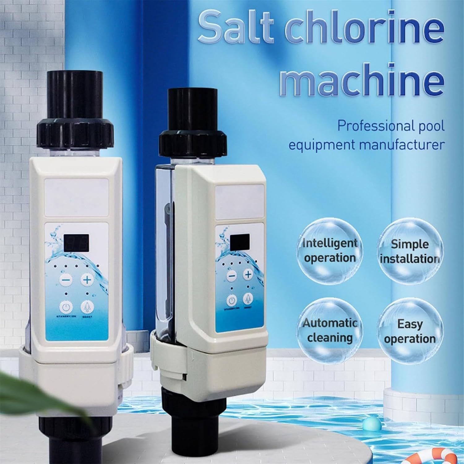 Generador de Cloro Salino para Piscina y SPA, Clorinador Agua Salada Automático con Salida Ajustable 20%-100%, Opciones Multi-Tamaño hasta 85 m³ (8g/h, 12g/h, 16g/h, 20g/h),HT20