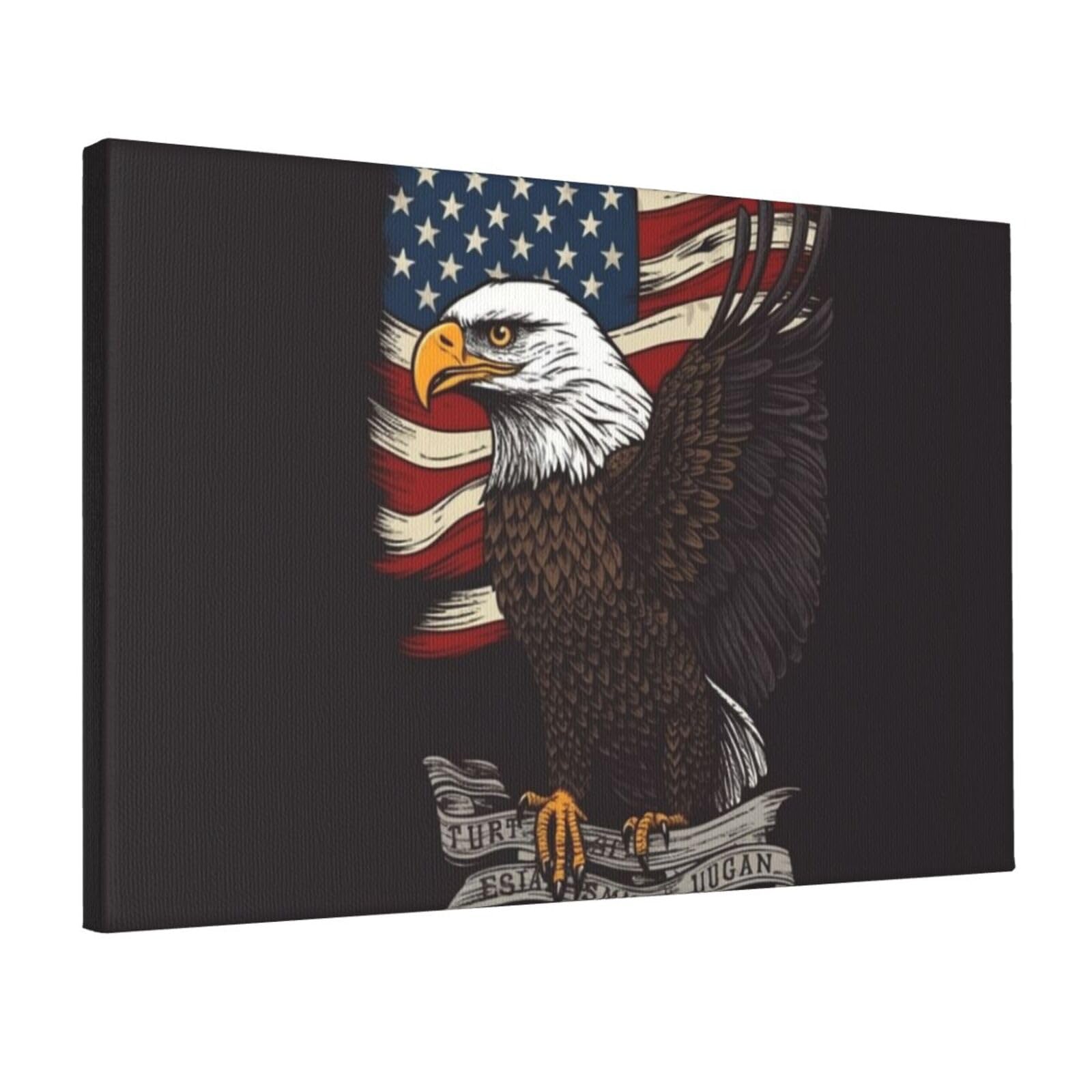 Canvas Wall Art for Living Room Wall Decor 12"x18" Modern Artwork Painting Pictures Hanging Canvas Prints USA Patriotic Eagle with American Flag Aesthetic Wall Art for Bedroom Bathroom Office Wallart
