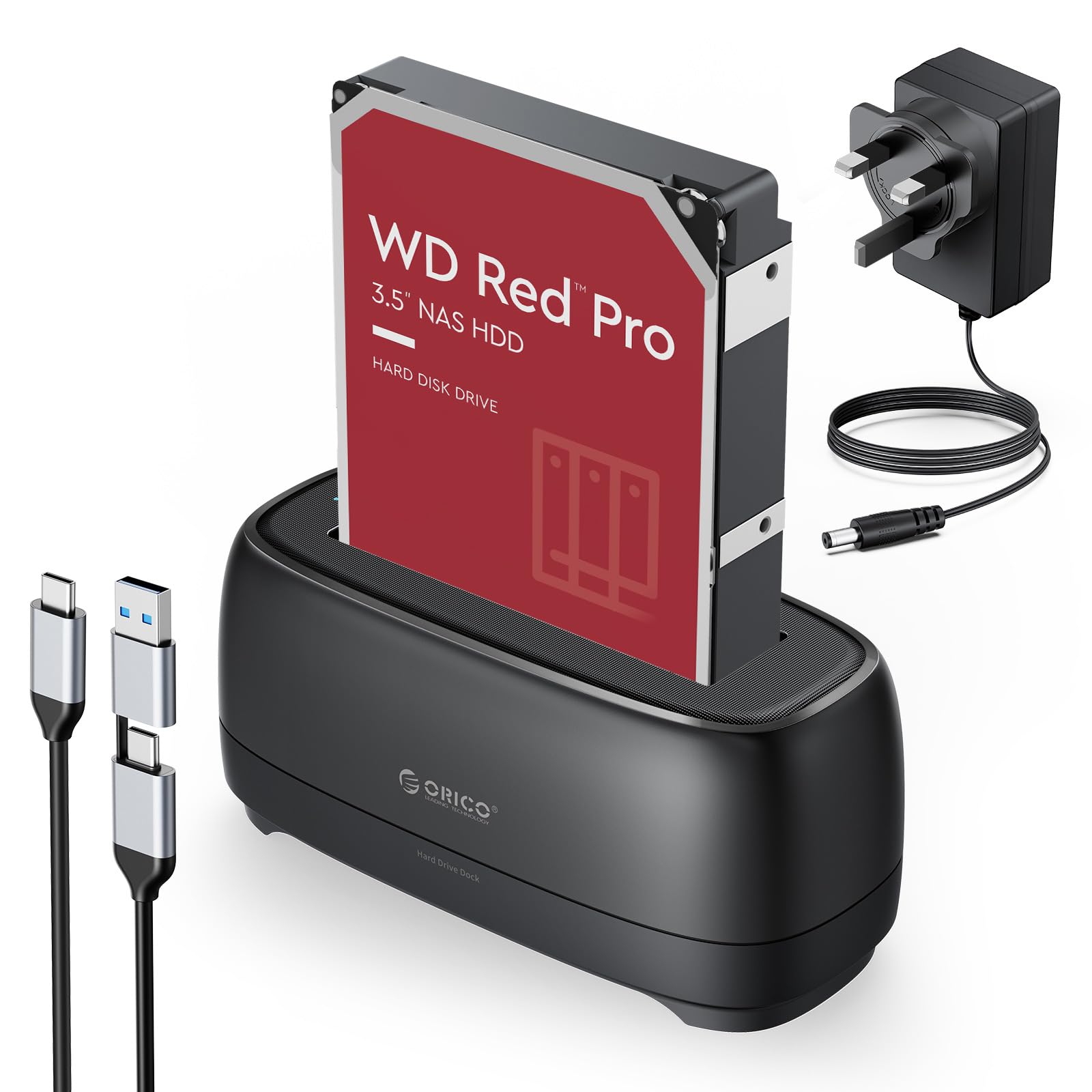 ORICOHard Drive Docking Station, 22TB USB 3.0 Hard Drive Enclosure for 2.5/3.5 inch ssd/hdd with 5Gbps Fast Transmission,12V/2A Power Adapter Support UASP no Drivers Needed