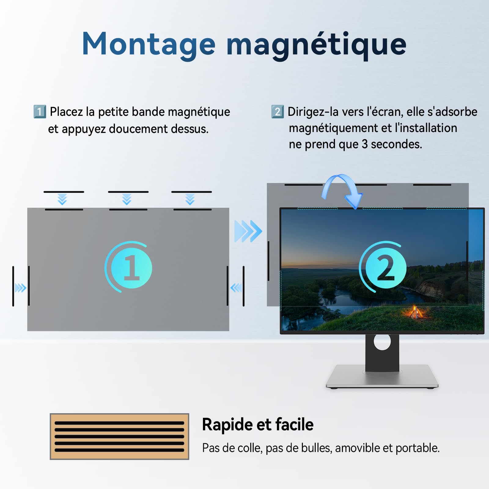 Filtro de privacidad magnético de 23,8 pulgadas, 16:9, extraíble protector de pantalla antiespía antireflejo, protector de pantalla de privacidad compatible con Lenovo/Dell/HP/Asus/Samsung/Acer